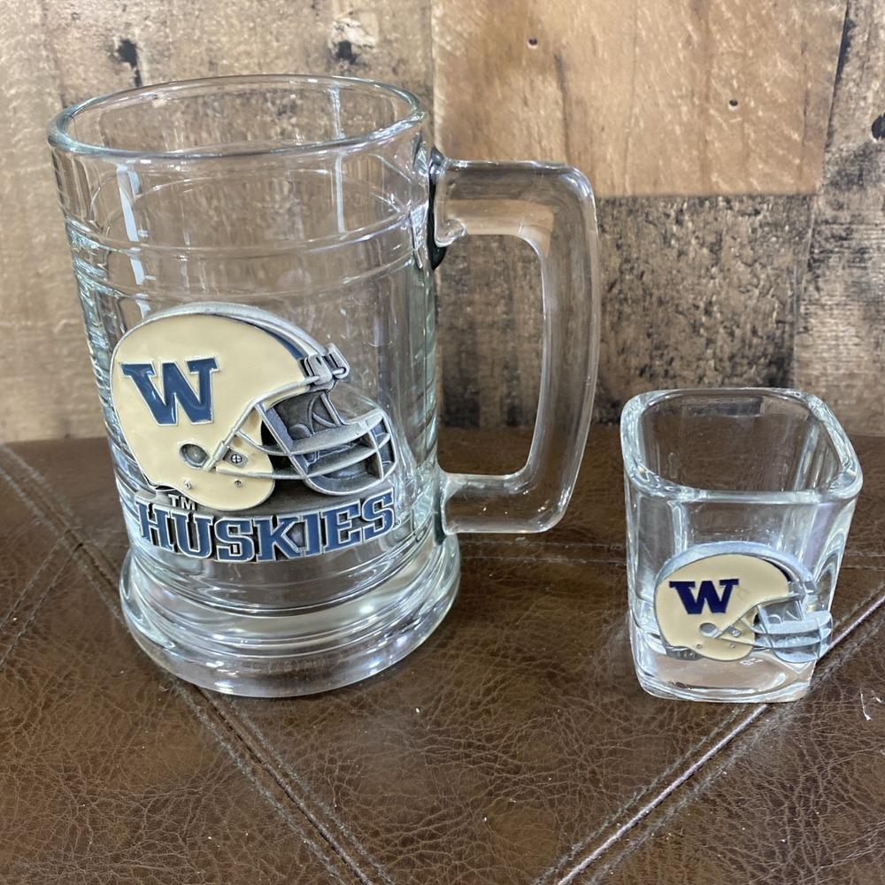 WA Huskies Football GLASS MUG TANKARD‎ STEIN 14 OZ. PEWTER Logo Shot Glass